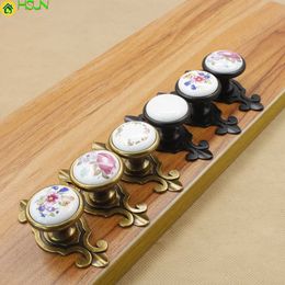 2 pcs Ceramic handle black and white cabinet drawer European simple Antique Rose Garden