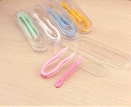 5 colors glasses Portable Tweezers Stick Accessories Set Wholesale Clip Contacts Lens Cases