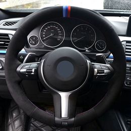 DIY Black Suede Leather Car Steering Wheel Cover for BMW F33 428i 2015 F30 328i 330i 320d 2016 F87 M3 M4 2014-2016