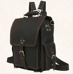 Vintage Crazy Horse Genuine Leather Backpack Men Travel backpack Large Fashion Leather laptop