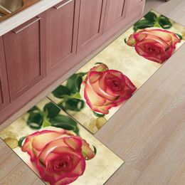 tapetes de banheiro rosa Desconto Dia dos Namorados Rosa Cor-de-rosa Flor de Cozinha Tapete Home Entrada Do Quarto Decoração Do Quarto Tapete Tapetes Anti-Slip Tapetes