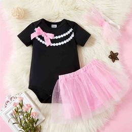 Summer 3pcs Baby Girl Short-sleeve Sweet Baby's Sets 210528