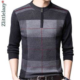 Zipper Thick Warm Winter Striped Knitted Pull Sweater Men Wear Jersey Mens Pullover Knit Sweaters Male Fashions 93003 210918