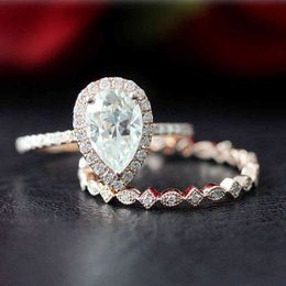 Moissanite 14K Rose Gold 1.5ct 9X6mm Pear Cut Moissanit Engagement Bridal Ring Set For Women