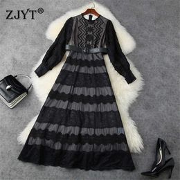 Luxury Embroidery Long Lace Dress Runway Fashion Spring Woman Clothes Elegant Lantern Sleeve Celebrity Party Robe Femme Vestidos 210601