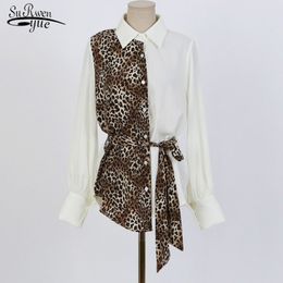 Long Sleeve Leopard Women's Blouses Streetwear Cardigan Chiffon Shirt White Black Clothes Blusas 6316 50 210508