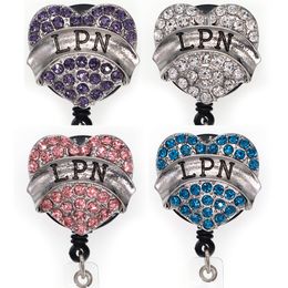 10 Pcs/Lot Fashion Key Rings Crystal Rhinestone Heart Shape LPN Name Card Badges Holders For Nurse Accessories