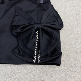 Skirts Bow Skirt For Lady 2021 Spring Sweet Rhinestone Edge Slit High Waist Satin A- Line Women's Office Clothes