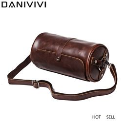 Vintage Men's Handbag Leather Messenger Bag Round Designer Shoulder Crossbody Men Street Hip-hop Bolso