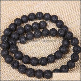 Stone Loose Beads Jewellery 4 6 8 10 12Mm Natural Lava Black Volcanic Rock Round For Diy Bracelet Making Wholesale Drop Delivery 2021 Yfypi