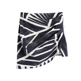 Asymmetrical printing short skirt for women summer Folds slim sexy lady Tie dye chic elegant female 210430