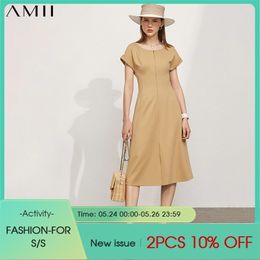 Minimalism Women's Summer Dress Offical Lady Solid Oneck Aline Knee-length Female Causal For Women 12130035 210527