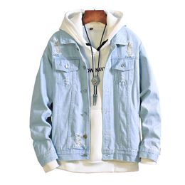 Men Light Blue jean jacket men denim jackets Outwear Coats Men Large Size Vintage Man Denim Jackets Streetwear Plus Size 3XL 210528