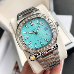 GDF 5711/1A/018 5711 Miyota 8215 Automatic Mens Watch 170 Anniversary Tiffan9 Blue Textured Dial Big Square Diamond 316L SS Bracelet Ladies Watches HWPP Hello_Watch