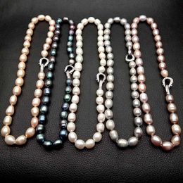 Y·YING 17" 10mmx12mm White Black Gray Pink Purple Rice Freshwater pearl Necklace