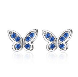 Silver Fashion Jewelry Korean Butterfly Ear Stud Blue Crystal Temperament Earring Wholesale Twenty One Pilots