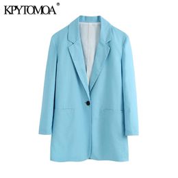 Women Fashion Single Button Style Blazers Coat Vintage Notched Collar Long Sleeve Female Outerwear Chic Tops 210416