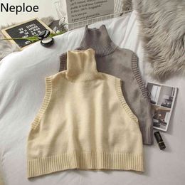 Neploe Knitwear Sweater Vest Casual All-match Turtleneck Pullovers Korean Fashion Sleeveless Jumper Tank Loose Short Tops 4G100 210422