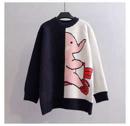 H.SA Women Cute Kawaii Knit sweater and Pullovers Patchwork Elephant Pink Sweaters Harajuku Chic Korean Oversized Tops 210417