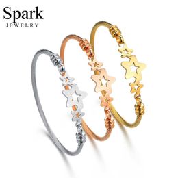 Spark Elegant Hollow Star Charm Bracelet Stainless Steel Wire Twisted Bangle Bracelets for Women Birthday Gift Pulsera 3 Colors Q0719