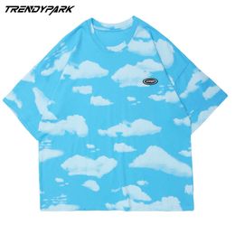 Men's Streetwear T-Shirt Hip Hop Blue Sky Clouds Printed T Shirt Harajuku Cotton Summer Short Sleeve Tshirt Oversize Tops Tees 210601