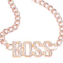 Creative BOSS Pendant Necklace Diamond Letter Metal Necklace Men and Women Party Fashion Accessories