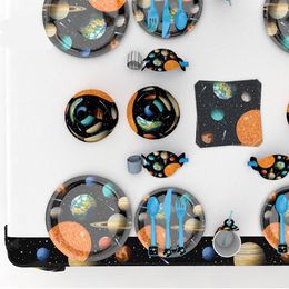 Disposable Dinnerware Theme Party Supplies Tableware Outer Space Star Paper Plate Napkin Cup Galaxy Universe Decor Supplie