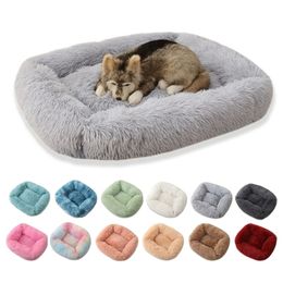 Square Dog Bed Super Soft Warm Plush Cat Mat Beds Long Solid Color Pet For Little Medium Large Pets 210924