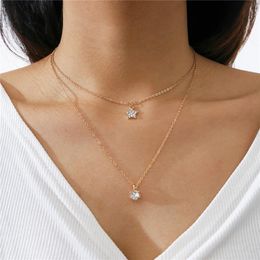 Pendant Necklaces HI MAN Exquisite Star Oval Crystal Double Layer Necklace Women Elegant Charm Birthday Gift Jewellery Accessories