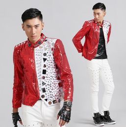 rock stage clothing Canada - Men Suits Designs Lens Rivets Rock Stage Costumes For Singers Red Sequin Blazer Dance Clothes Jacket Dress Punk Fashion Men's & Blazers