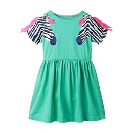 Little maven 2021 Summer Animal Applique Girls for Kids Clothes Cotton Children Princess Unicorn Baby Dress 210317