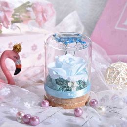 Valentines Day Decor Eternal Rose Glass Cover Gift Box Decor Real Flower Dried Roses DIY for Mom Girl Birthday Mothers Day Gift