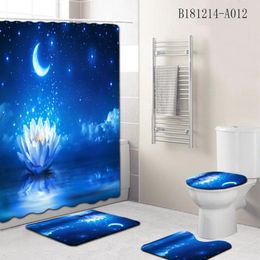 Shower Curtains 4PCS/Set Flower Print Waterproof Bathroom Curtain Sets Non-Slip Rugs Toilet Lid Cover And Bath Mat Bathtub Decor