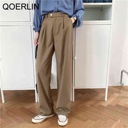 Suit Pants Women Plus Size High Waist Casual Loose Straight Wide Leg Black Full Length Trousers Ladies 210601