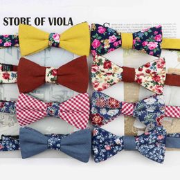 Luxury Gift Double Side Self Bow Tie Knot 100% Cotton Floral Solid Men Butterfly Party Daily Accessory City Countryside Theme