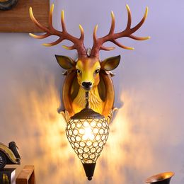 Vintage resin wall lamp Country Style Personality Crystal antler Home Patio bedside hallway decor Rustic retro