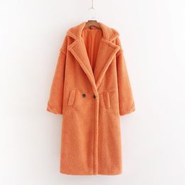 Autumn Winter Women Orange Teddy Coat Stylish Female Thick Warm Cashmere Jacket Casual Girls Streetwear 210520