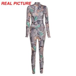 Sisterlinda Sexy Mesh Aesthetic Print Co-Ord Two Piece Sets Women Fall Long Sleeve Top And Thing Trouser Outfits Suit Streetwear Y0625