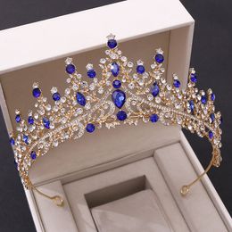 Luxus Strass Perlen Kopfschmuck Braut Krone und Tiaras Mode Kristalle Gold Grün Blau Hochzeit Zubehör Brithday Party He256a