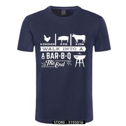 Uma vaca de porco de frango Caminhada no churrasco BBQ engraçado camisetas Homens de verão Algodão Harajuku Manga Curta O Pescoço Streetwear Preto T-shirt 210707