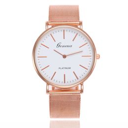 Men Gold Alloy Watches Geneva Women Famous Minimalist Design Steel Stainless Mesh Wristband Simple Quartz Clock Fashion Man Wristwatch