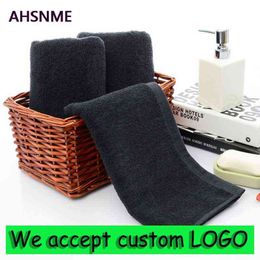 Professional Customized 100%Cotton Black bath towel Hand Towel Embroidery Name Personalized Towel Gift for Friends Family 211221