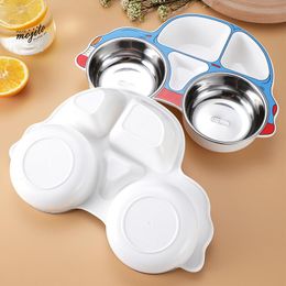 Dinnerware Sets Stainless Steel Baby Feeding Bowl Children Tableware Set Cute Cartoon Car Shape Dishes Plate With Spoon Fork For Eating Trai