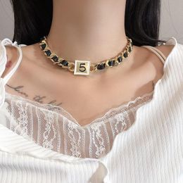 Chains Fashion Number Leather Weaved Statement Thick Chain Necklace For Women 2021 Jewelry Choker Collares Wholesale
