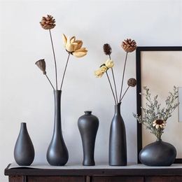 Ceramic Vase Small Black Simple Creative Modern Nordic Vases Ornaments Home Accessories 211215