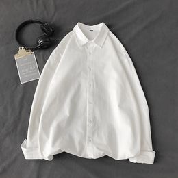Autumn Korean Fashion Men's White Shirt Casual Long Sleeved Shirts Pink Khaki Black Loose Button Tops 5X