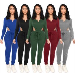 wholesale items long sleeve sportswear two piece set tracksuits outfits sexy v-neck y2k top trousers sweatsuit pullover legging suits klw7327