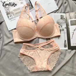 CYNTHRA Underwear For Women Sexy Lace Push Up Bralette Section Breathable Female Large Underwear Set Plus Size Lingerie Bra X0526