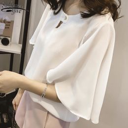 Large Size 4XL Korean Style Chiffon Blouse Female Batwing Sleeve Loose Short Solid Woman's Shirt Pullover 10345 210427