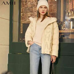 Minimalism Winter Fashion Women's Down Coat Causal Hooded 90%White Duck Thin Letter Jacket 12040830 210527